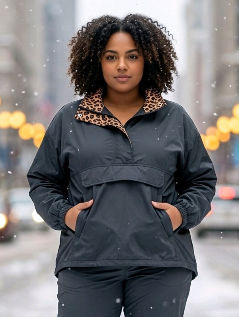 Lauren James Leopard Trim Rain Jacket | Size XL | Pullover Windbreaker With Hood